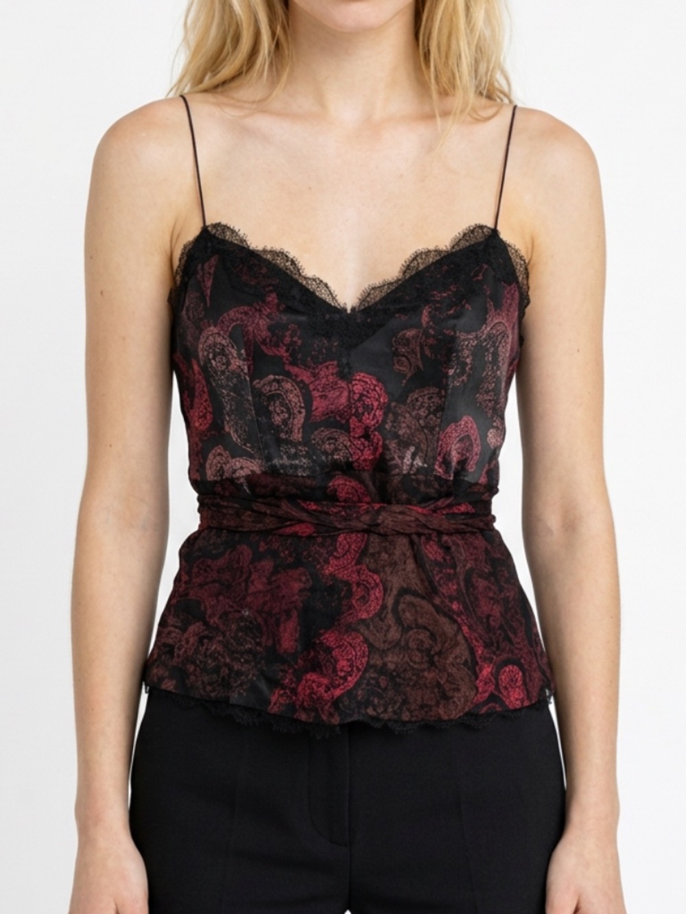 ELIE TAHARI • 100% Silk Paisley Lace Wrap Camisole Top XS